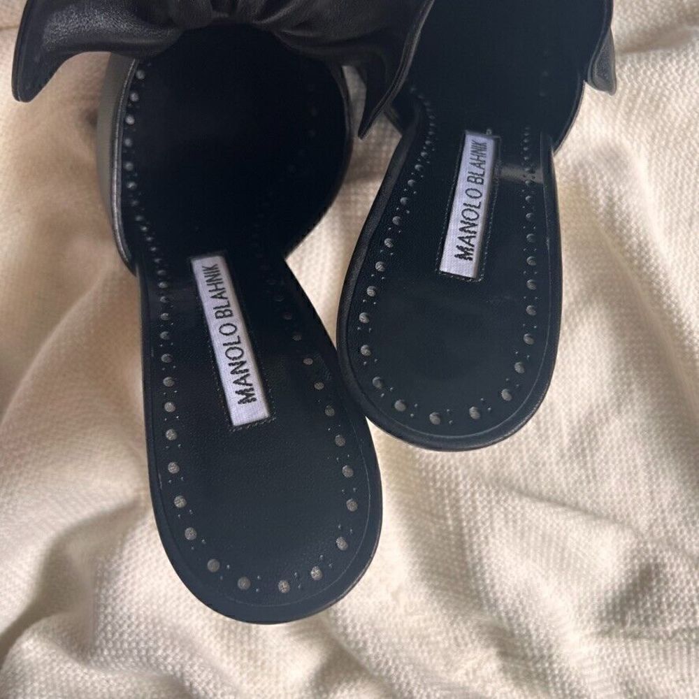 Manolo Blahnik Capitana Leather Buckle Mules Black 36 NEW - Picture 8 of 14